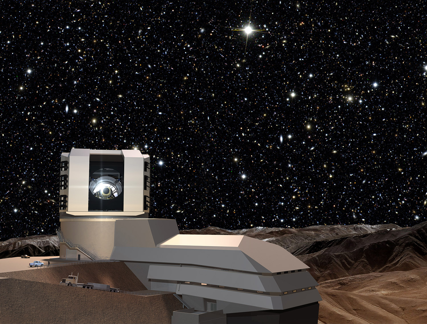 Vue d'artiste du site d'installation du télescope LSST au Chili