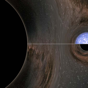 Vue d'artiste de la différence de taille entre le trou noir principal et l'objet céleste  9 fois plus petit